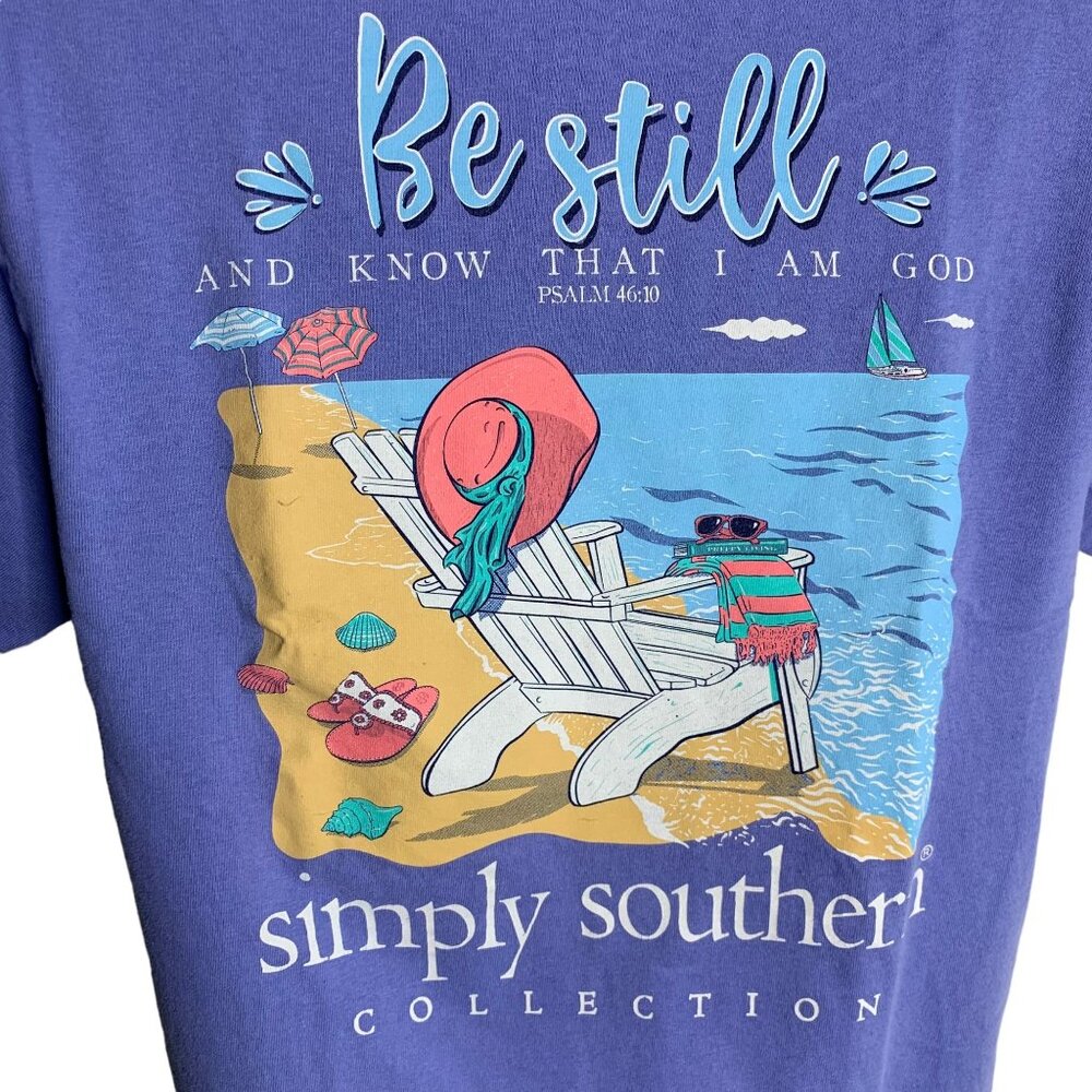 Simply Southern Psalm 46:10 T Shirt M Blue Crewneck Short Sleeve Be Still God - Picture 2 of 7